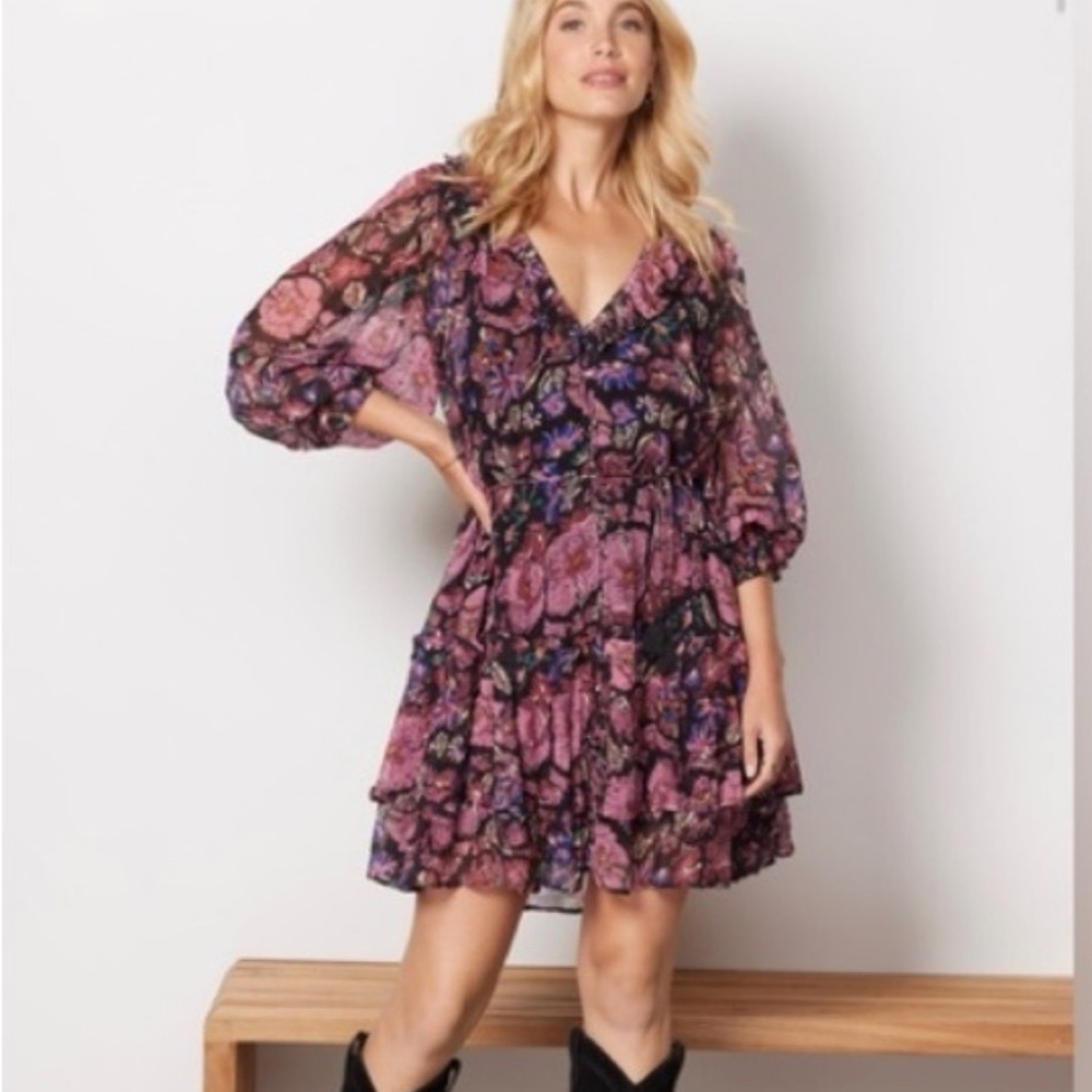 Cleobella Black and Pink Floral Long Sleeve Dress size XL